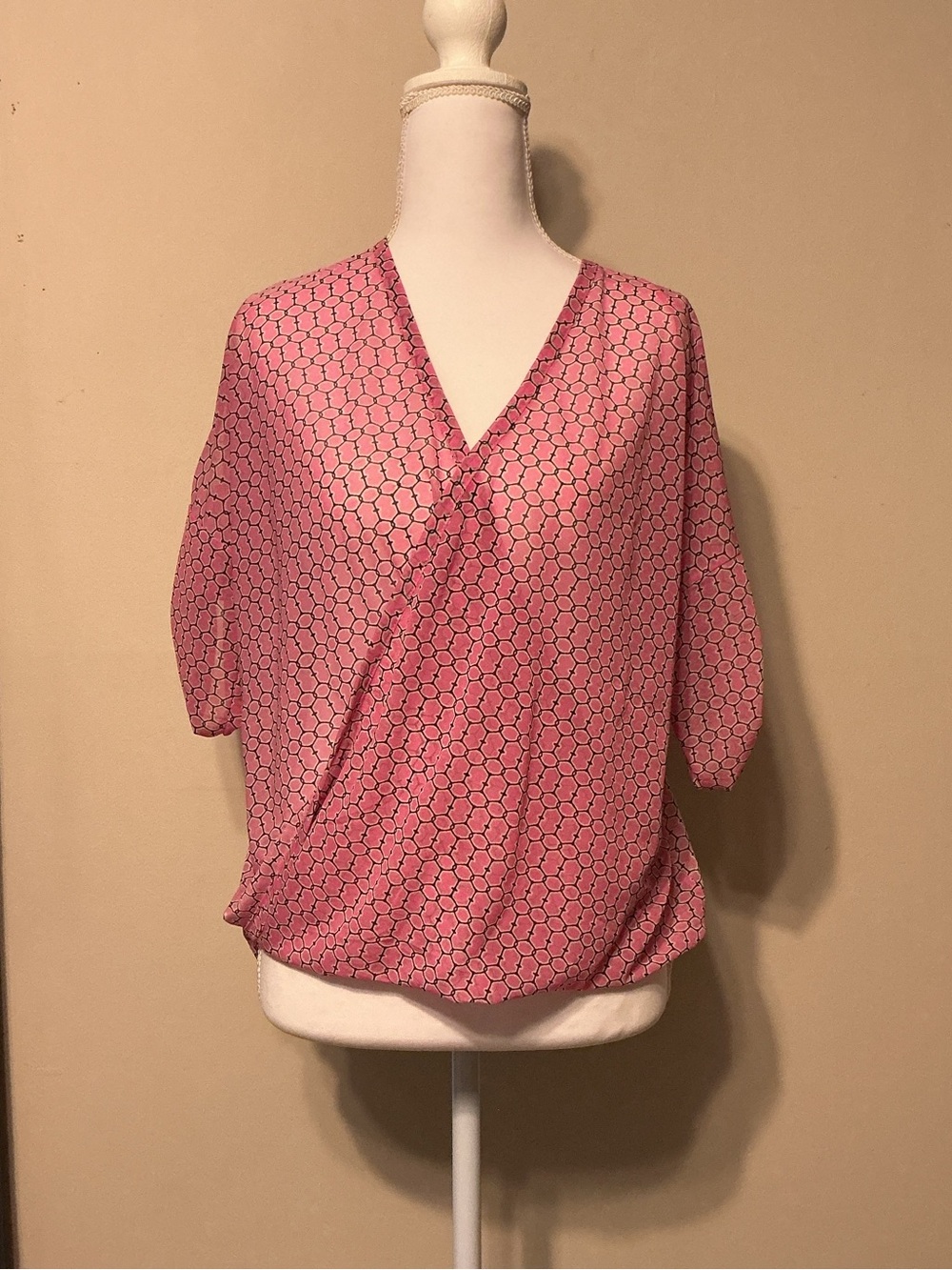 Jennifer Lopez Sheer Pink Geometric Top